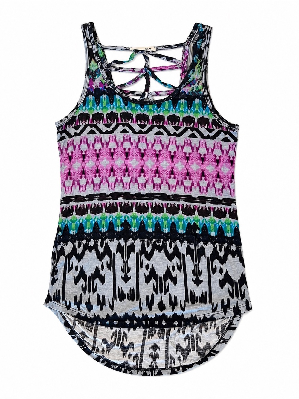NWT $36 LUSH STRAPPY BACK BOHO TANK TOP WOMENS XSMALL TRIBAL HIGH LOW NWT